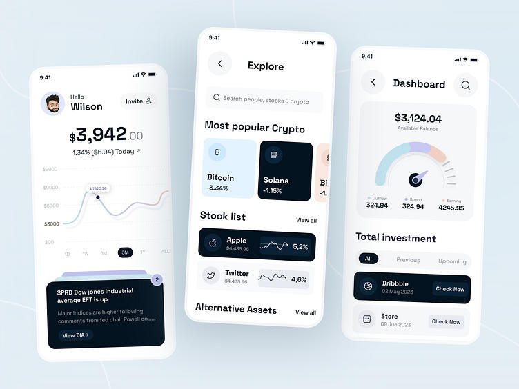 Finance app dashboard mockups